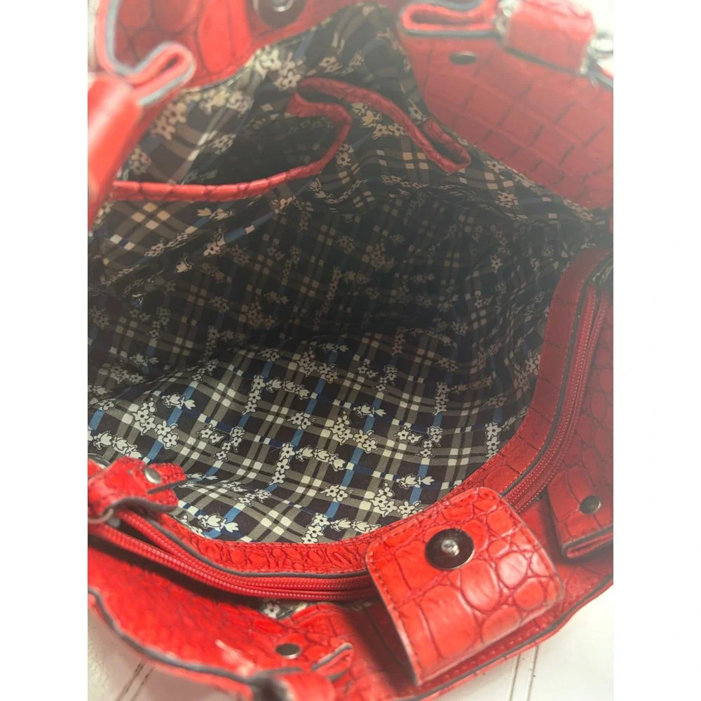 Jessica Simpson Vintage Y2K Red Croc Embossed Shoulder Bag Tote Purse